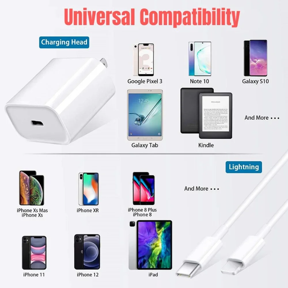 20W Power Adapter Fast Charger & Cable USB-C 1M for iPhone 12 Original Quality..